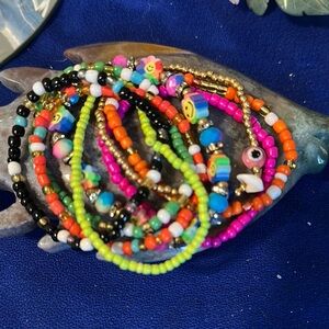 Colorful Beaded stretch Bracelet Set of 10!